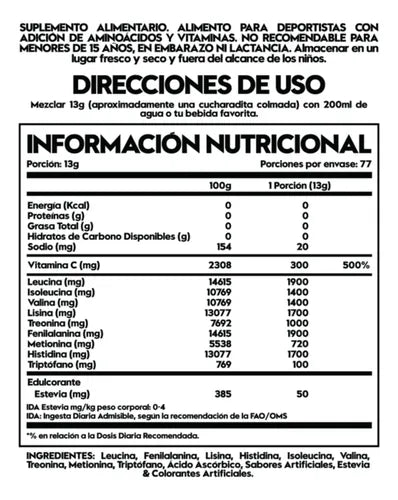 Aminoacidos Bcaas Esenciales - 1 Kilo - 77 Servicios
